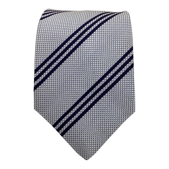 GIANNI VERSACE Light Blue Striped Geometric Silk Tie Italy...